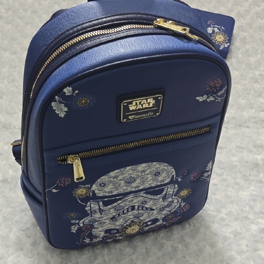 Star Wars Blue Floral Stormtrooper Kids Backpack with Matching Wallet - Picture 10 of 16